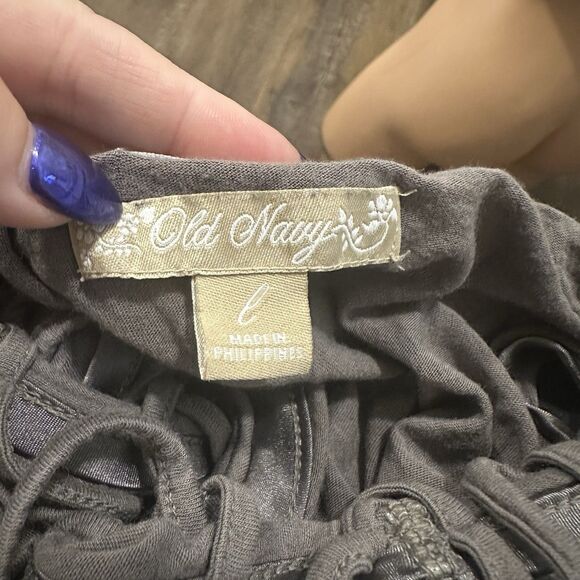 Old Navy Gray Large Button Front Ruched Tank Top Bow Tie Strap Y2K Boho Indie - Picture 6 of 8